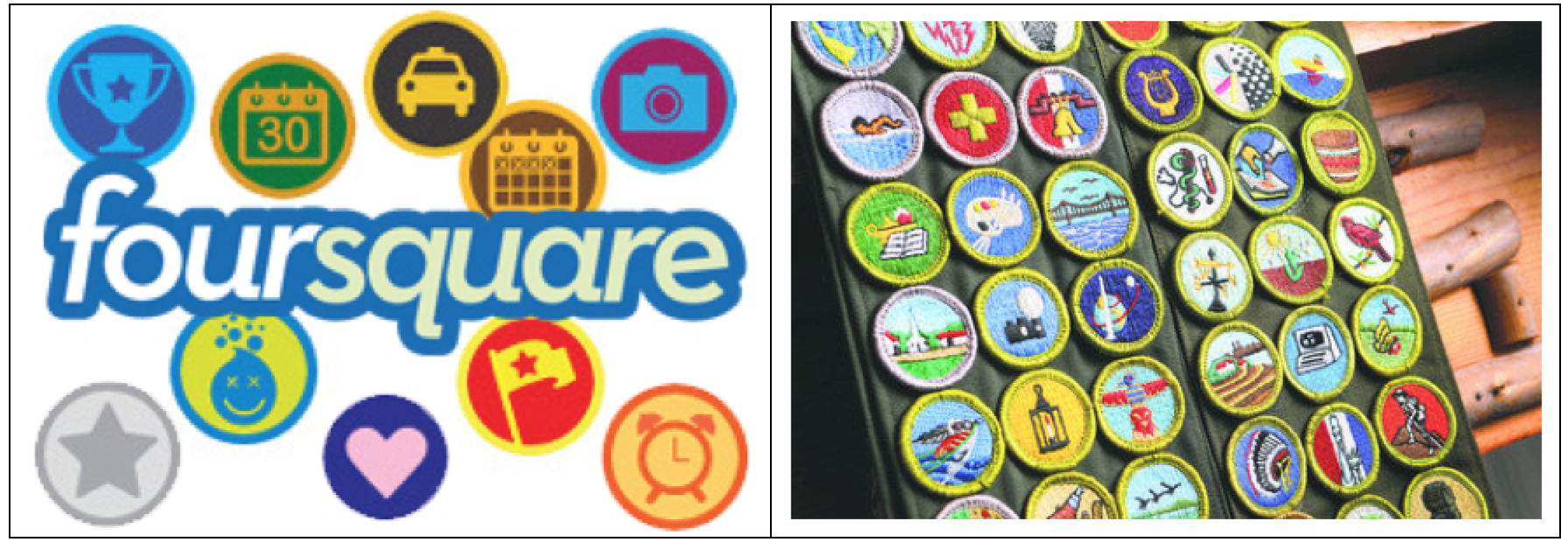 Imagen 2. Badges o insignias en Foursquare y Boyscouts.