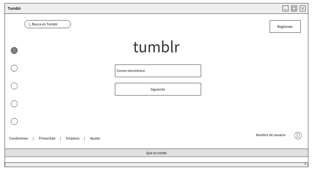 Imagen 12. Wireframe de la interfaz gráfica de Tumblr. Fuente propia.